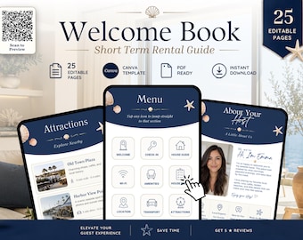 Modello Canva per il libro di benvenuto di Airbnb / Guida per gli ospiti modificabile per affitti a breve termine (download digitale)