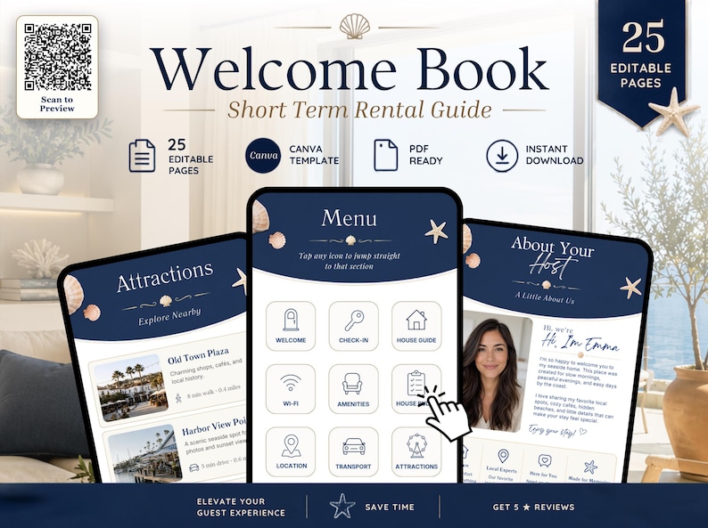 Airbnb Welcome Book Canva Template | Editable Guest Guide for Short Term Rental (Digital Download) image 1