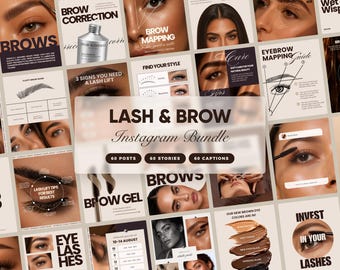 Lash Tech and Brow Artist Instagram Templates, 120 Editable Canva Posts, Stories, Captions