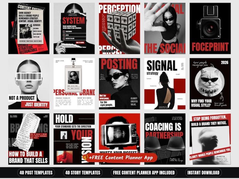 Business Coach Instagram Templates: Brutalist Social Media Kit (Digital Download)