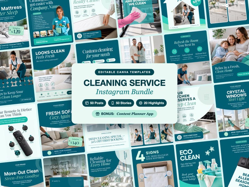 Cleaning Service Instagram Templates, Canva Social Media Posts (Digital Download)