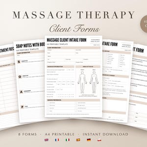 Bundel met formulieren voor massagetherapie, bewerkbare Canva-sjabloon, intakeformulier voor cliënten, toestemmingsformulier, SOAP-aantekeningen, afdrukbaar A4-formaat