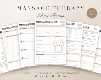 Massage Therapy Forms Bundle, Editable Canva Template, Client Intake, Consent, SOAP Notes, Printable A4