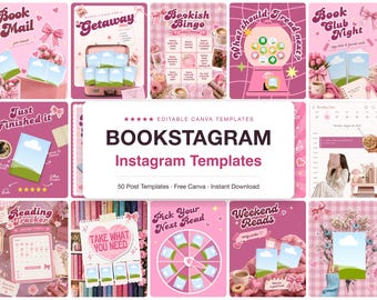 Bookstagram Canva Templates, Coquette Pink Instagram Posts (Digital Download)
