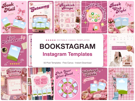 Bookstagram Canva Templates, Coquette Pink Instagram Posts (Digital Download)