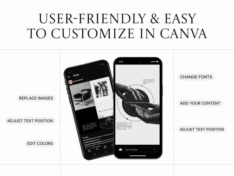 Therapist Instagram Templates | Black White Canva Posts (Digital Download) image 9
