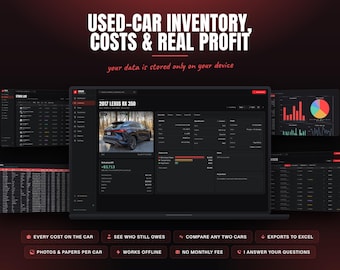 Vehicle Inventory Sales Tracker | Used Car Dealer Profit Log | Offline App + Excel