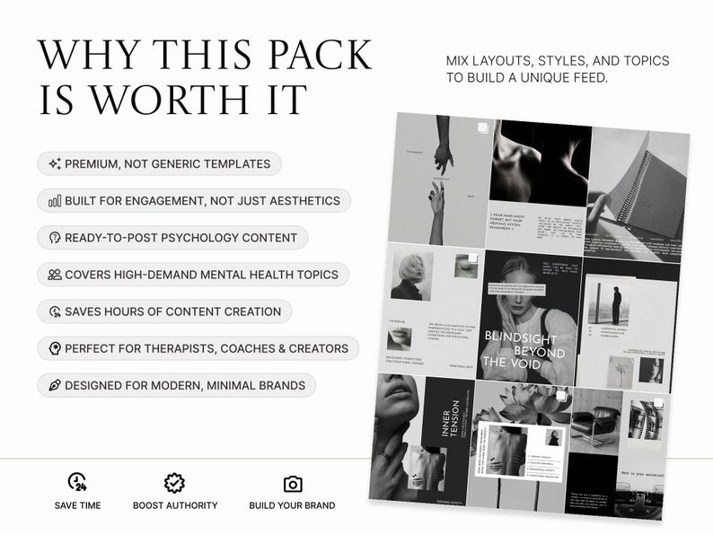 Therapist Instagram Templates | Black White Canva Posts (Digital Download) image 2