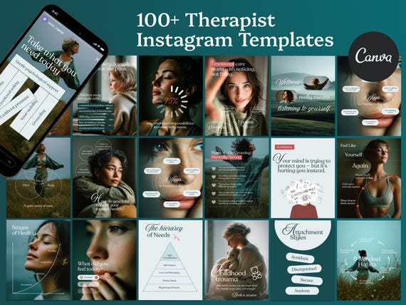 Therapist Instagram Templates, Mental Health Canva Posts, Psychology Social Media Kit