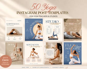 Yoga Instagram Templates, Canva Social Media Pack for Wellness Coaches
