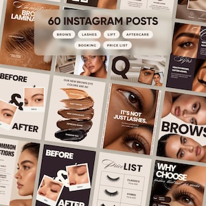 Lash Tech and Brow Artist Instagram Templates, 120 Editable Canva Posts, Stories, Captions imagen 4