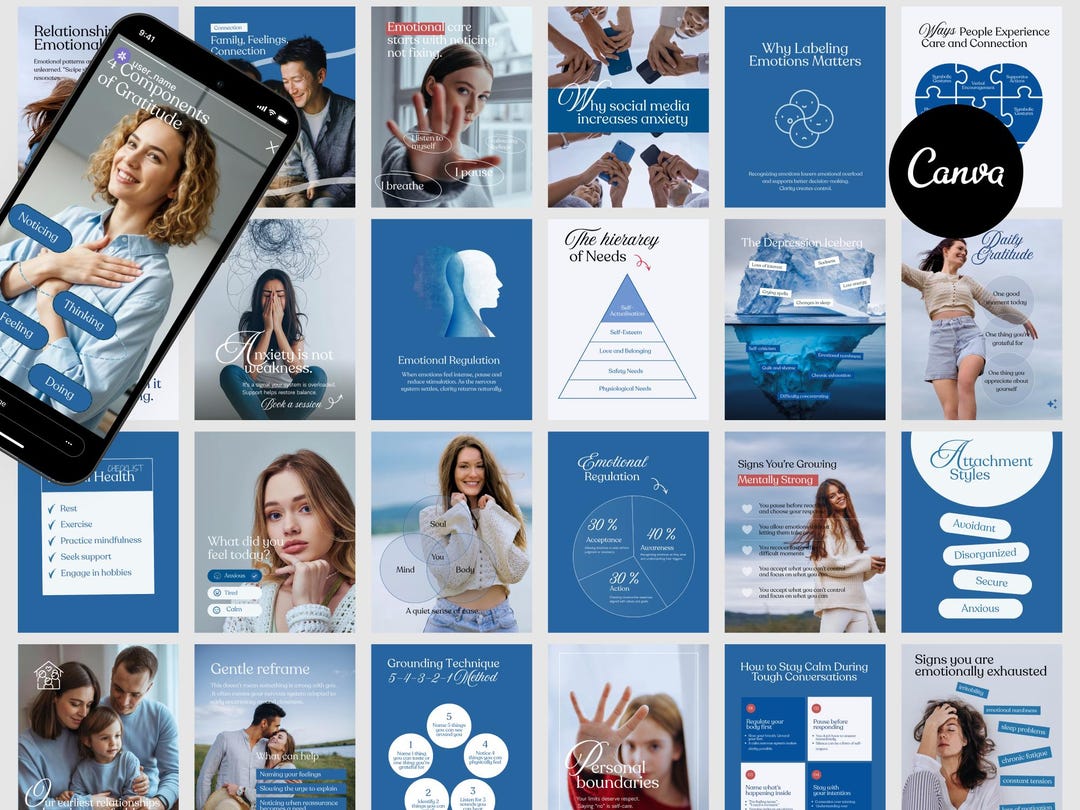 Therapist Instagram Templates | Mental Health Canva Posts (digital ...