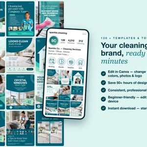 Cleaning Service Instagram Templates, Canva Social Media Posts (Digital Download) image 7