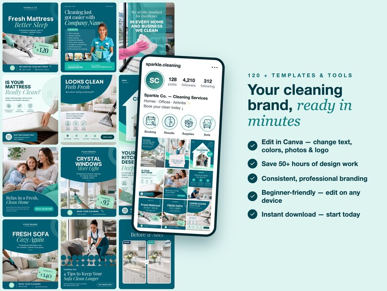Cleaning Service Instagram Templates, Canva Social Media Posts (Digital Download) image 7