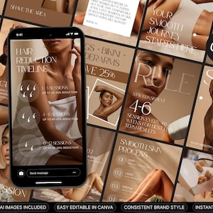 Modèles Instagram d'épilation au laser | Kit Medspa pour réseaux sociaux (Canva)