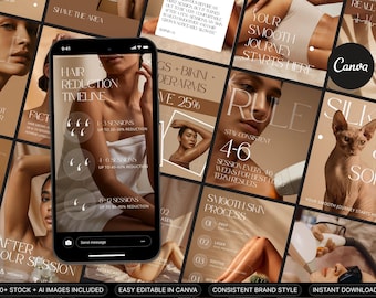 Modèles Instagram d'épilation au laser | Kit Medspa pour réseaux sociaux (Canva)