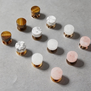 Clear Quartz Dresser Knob, Crystal Chest Handle, Brass Stone Drawer Knobs