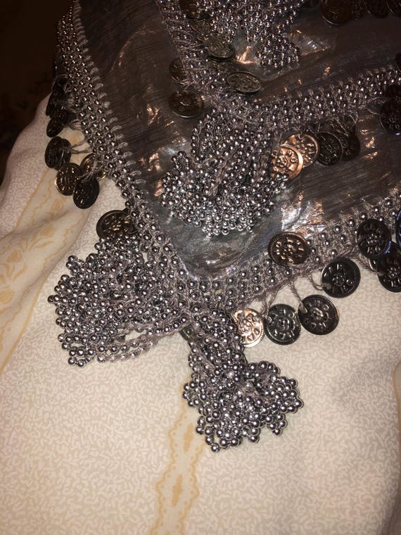 Deep triangular coin belt, silver with silver bea… - image 4