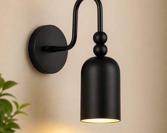 Black Wall Sconce, Modern Lamp, Minimal Bedside Light, Matte Black Lighting