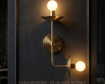 Brass Double Wall Sconce Modern Gold Light Minimalist Mid Century Lamp Fixture