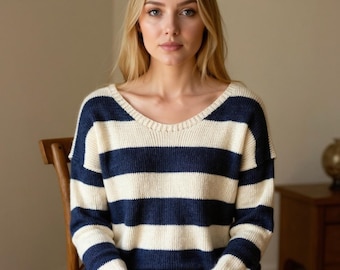 Striped Sailor Sweater Knitting Pattern PDF
