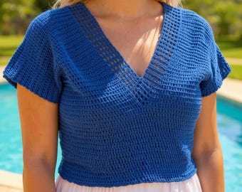 Crochet Summer Shirt Pattern PDF – Easy V Neck Cotton Tee