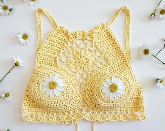 Crochet Halter Top Pattern PDF – High Neck Boho Festival Bralette