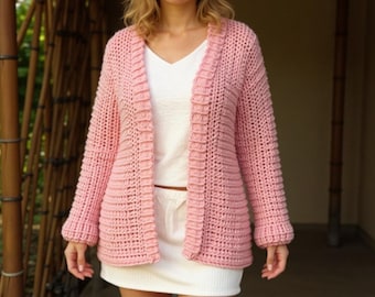 Schema per cardigan all'uncinetto in PDF – Parte anteriore aperta a righe, vestibilità comoda