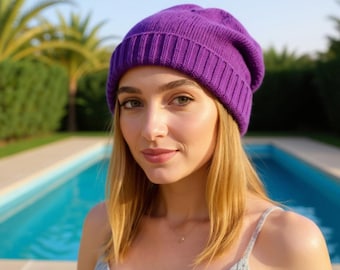 Knit Slouchy Beanie Pattern PDF – 2x2 Rib Winter Hat