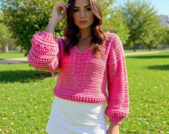 Crochet Lace Sweater Pattern PDF – Boho Lightweight Puff Sleeve Top