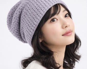 Slouchy Beanie Crochet Pattern, Beginner Teen Hat PDF, Half Double Crochet, 5mm Hook