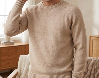 Modello per maglione da uomo lavorato a maglia, con spalle a sella senza cuciture, in morbida lana (PDF)