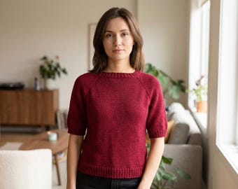 Patrón de camiseta de punto, manga corta raglán, top ligero de verano en PDF