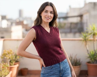 Modello di gilet in maglia, modello a infilare con scollo a V, abbigliamento minimalista e leggero a strati (PDF)