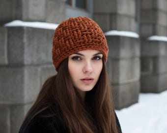 Basketweave Crochet Hat Pattern, Bulky Merino Beanie PDF, Women's and Men's Sizes