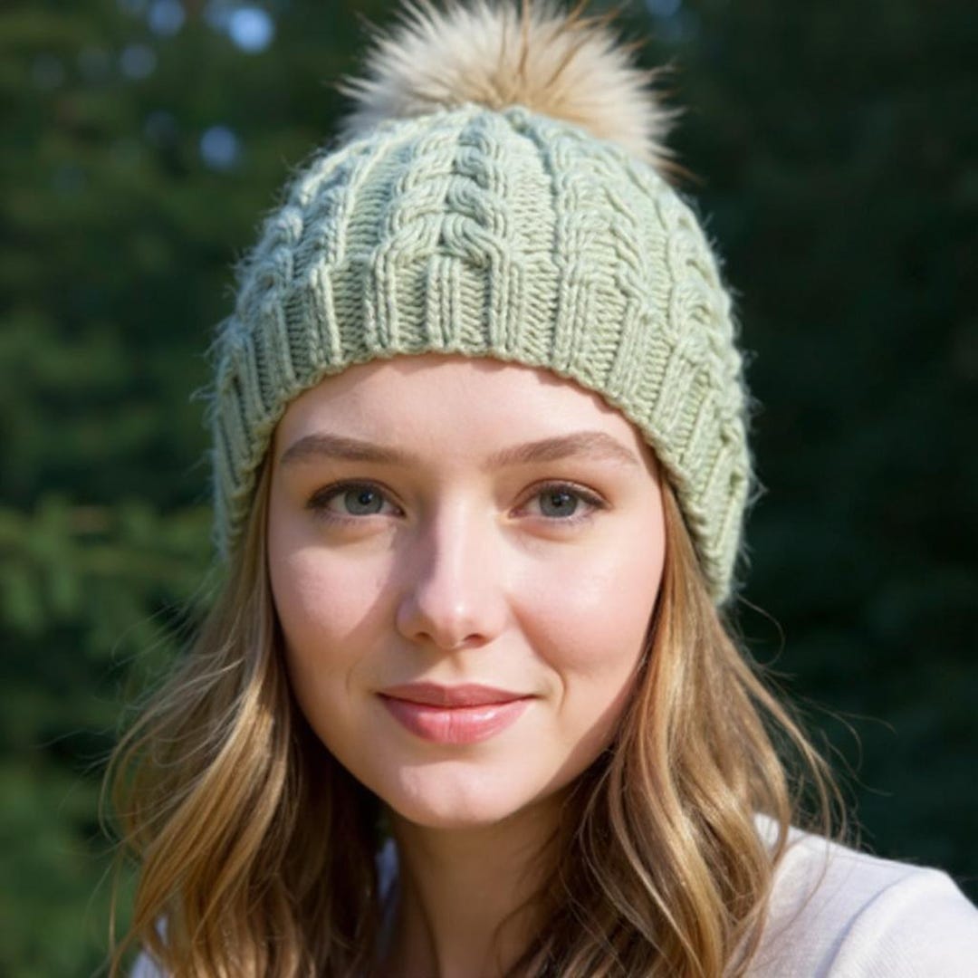 Cable Knit Hat Pattern PDF – Ribbed Winter Beanie With Pompom - Etsy