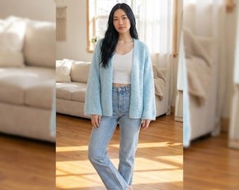 Patrón de cárdigan de punto fácil, suéter grueso en PDF, ideal para principiantes, chaqueta moderna y acogedora (tallas XS y XXL).