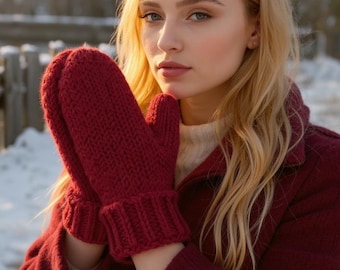 Patrón PDF de mitones de punto sencillos: guantes de invierno voluminosos y fáciles de tejer