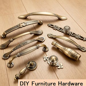 Vintage Antique Brass Drawer Pulls & Cabinet Handles - Zinc Alloy Hardware for DIY Furniture
