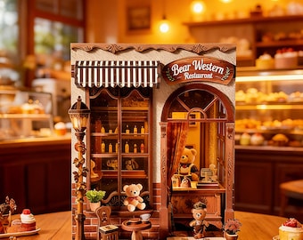 Kit de pastelería de madera en miniatura 3D para armar, con forma de oso, con luz LED.
