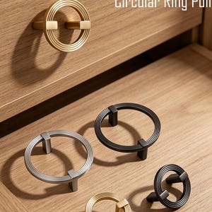Tiradores circulares chinos modernos, pomos de cajón de lujo en oro satinado cepillado, herrajes para muebles