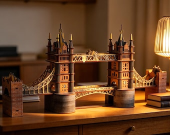 Kit 3D del Tower Bridge - Modelo de madera para armar sin pegamento - Rompecabezas de un monumento de Londres - Decoración arquitectónica