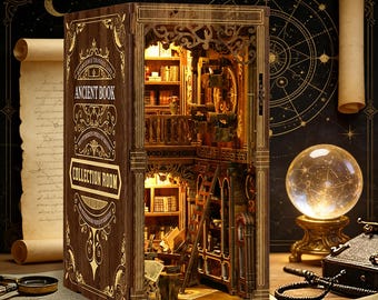 DIY Book Nook Kit - Ancient Library Miniature | 3D Wooden Puzzle Shelf Insert