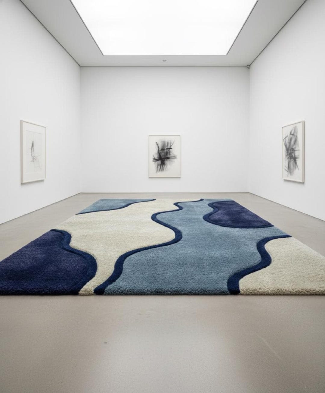 Hand-tufted Abstract Wool Rug: Modern Blue and Beige Wavy Topographic ...