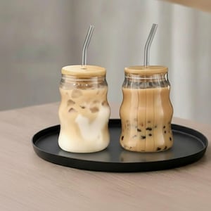 Borosilicate Glass Tumbler with Bamboo Lid & Straw – Reusable Iced Coffee Cup