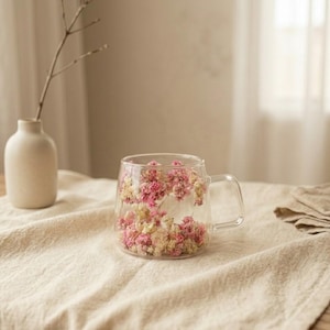 Taza de vidrio de doble pared con diseño floral, taza térmica para café y té, vidrio de borosilicato de 200 ml