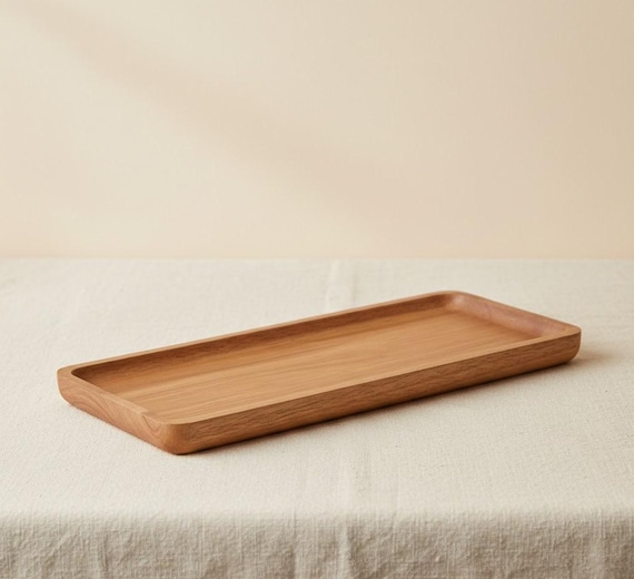 Japanese Wooden Coffee Tray: Rectangular Oval Design for Food, Cups, Desserts, and More