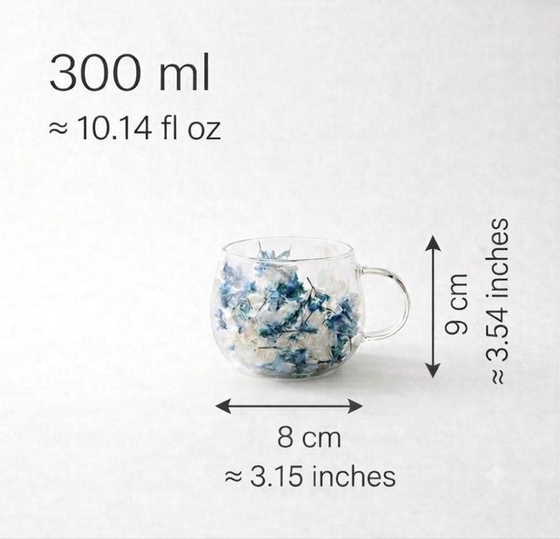 Dubbelväggig glasmugg med torkade blommor, värmebeständig 300 ml elegant presentmugg bild 4