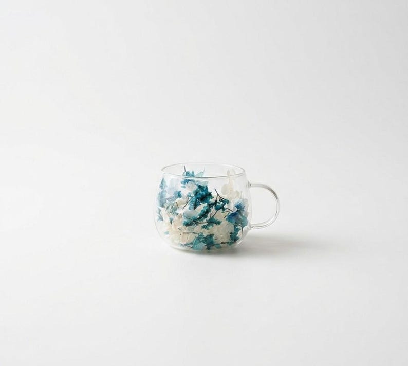 Dubbelväggig glasmugg med torkade blommor, värmebeständig 300 ml elegant presentmugg bild 5