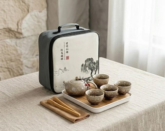 Portable Chinese Kung Fu Tea Set with Teapot and Four Porcelain Cups Travel